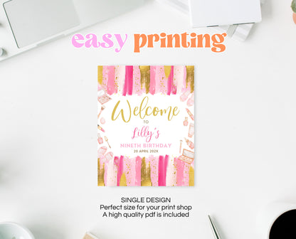 Editable Spa Birthday Welcome Sign, Spa Party Decor, Pamper Birthday, Pink Glam Party Welcome Banner, Pink Spa Girls Birthday Decor, GBP07