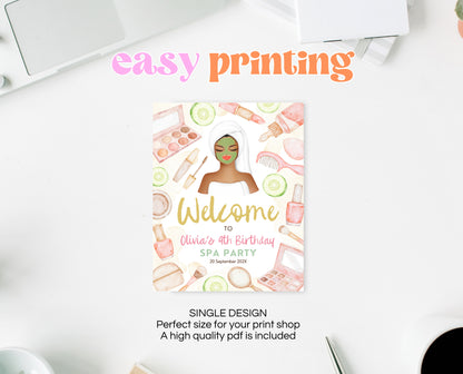 Editable Spa Birthday Welcome Sign, Spa Party Decor, Pamper Birthday, Neutral Glam Party Welcome Banner, Spa Brown Girl Birthday, GBP09