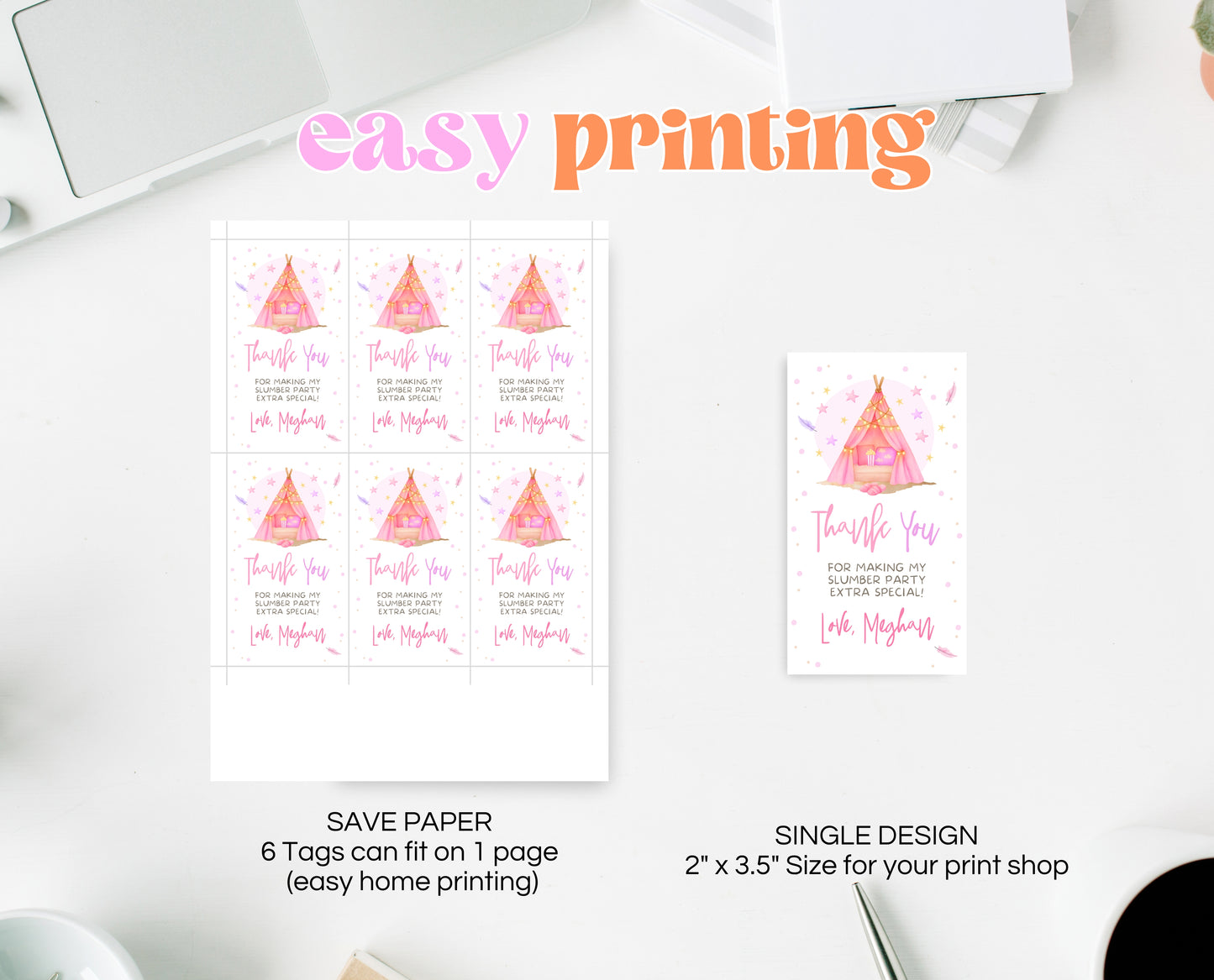 Editable Slumber Party Favor Tag Thank You Gift Tag Spa Sleepunder Glamping Theme Tween Teen Printable Template Instant Download GBP51