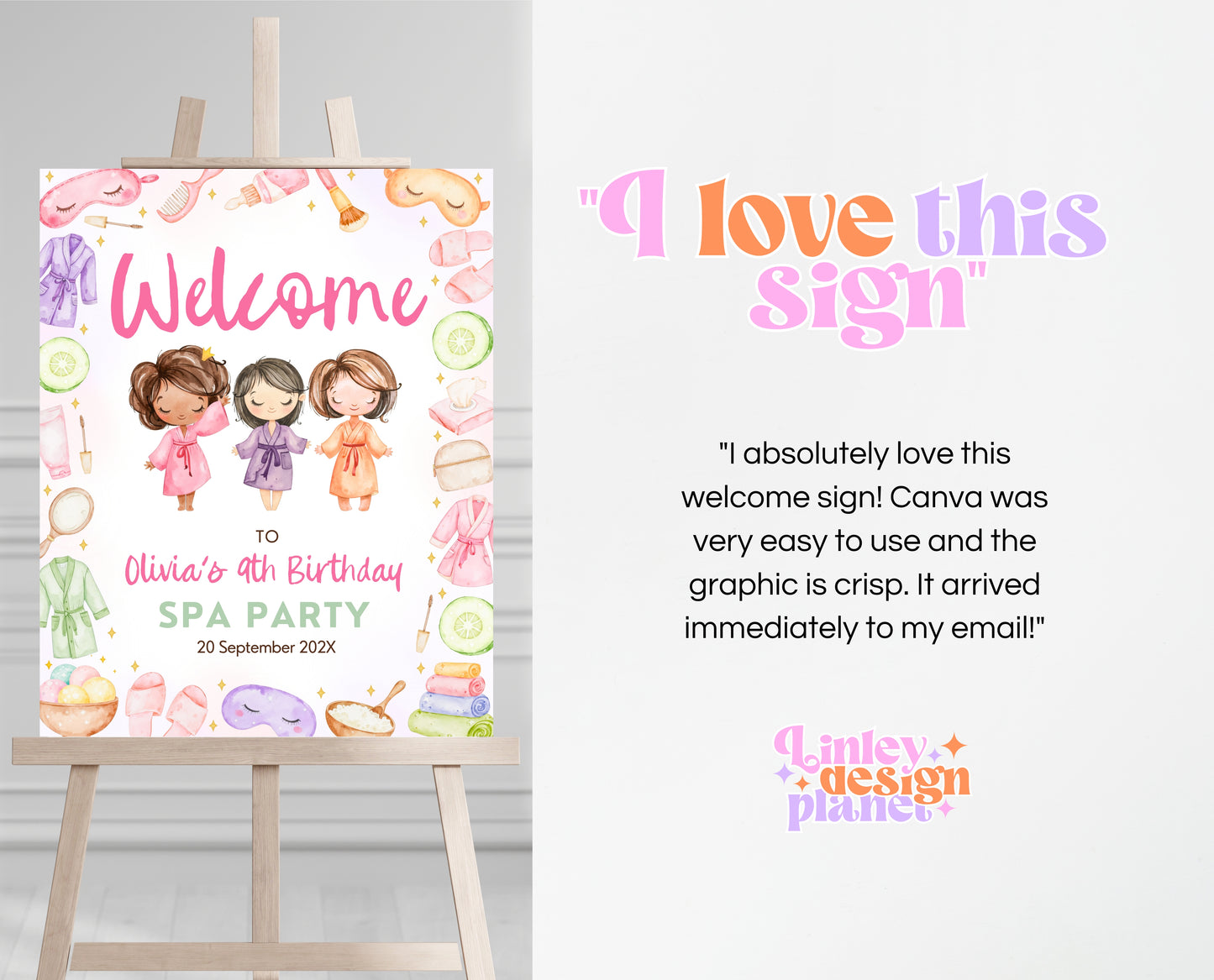 Editable Spa Birthday Welcome Sign, Spa Party Decor, Pamper Birthday, Pink Glam Party Welcome Banner, Pink Spa Girls Birthday Decor, GBP08