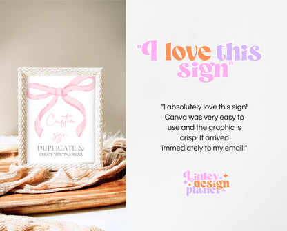 Editable Pink Bow Baby Shower Custom Sign, Girl First Baby Shower Printable, Pink Coquette Bow Girl Fully Editable Sign, Bow Decor, VDC12
