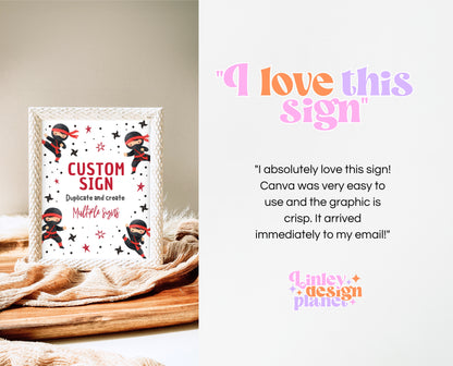 Editable Ninja Party Custom Sign Karate Birthday Poster Martial Arts Warrior Theme Printable Table Sign Digital Any Text Download BBP19