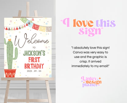 Editable Fiesta Taco Bout Birthday Welcome Sign, Fiesta 1st Birthday, Cactus Mexican Decor, Boy, Girl, Instant Download, Printable, BBP05
