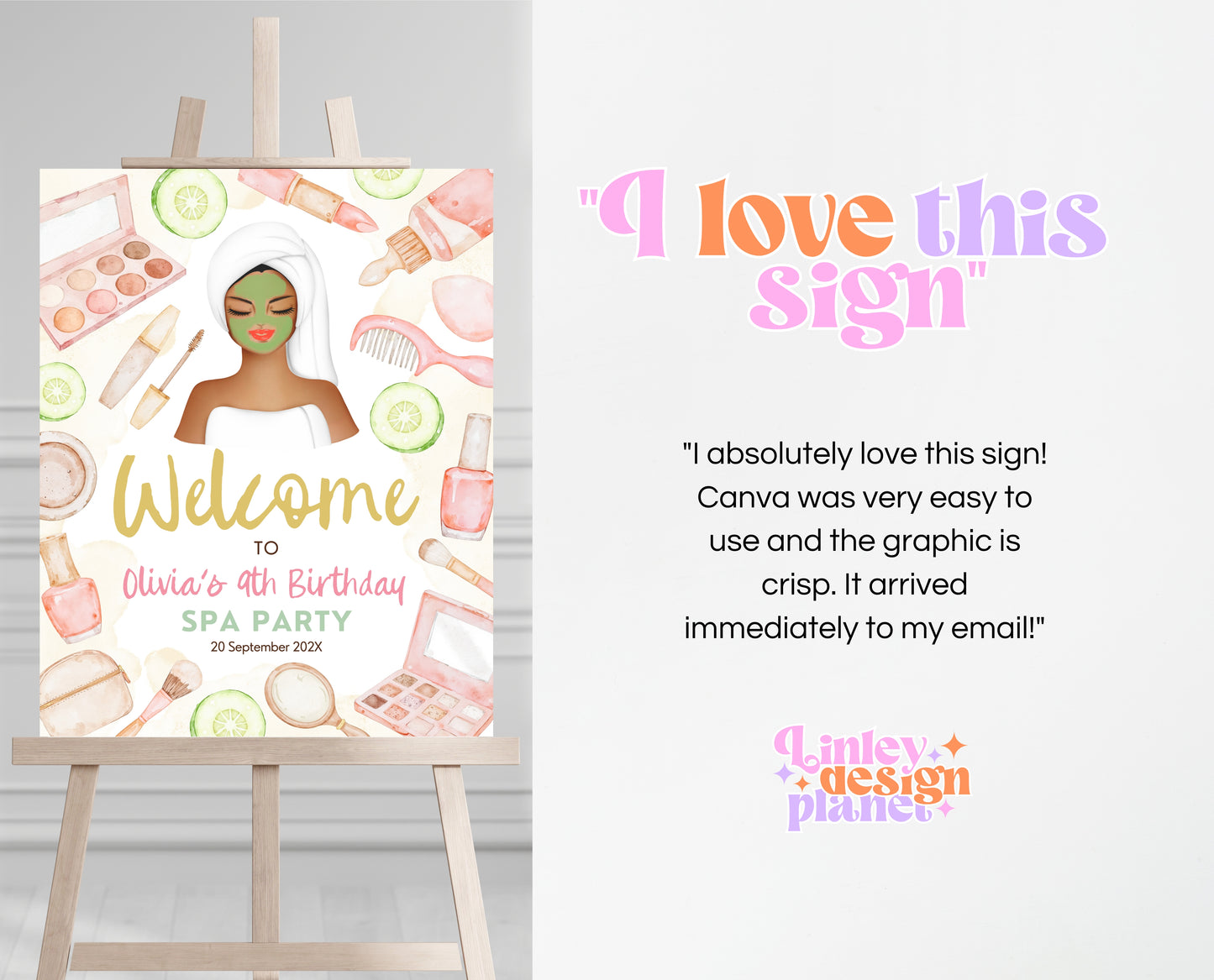 Editable Spa Birthday Welcome Sign, Spa Party Decor, Pamper Birthday, Neutral Glam Party Welcome Banner, Spa Brown Girl Birthday, GBP09