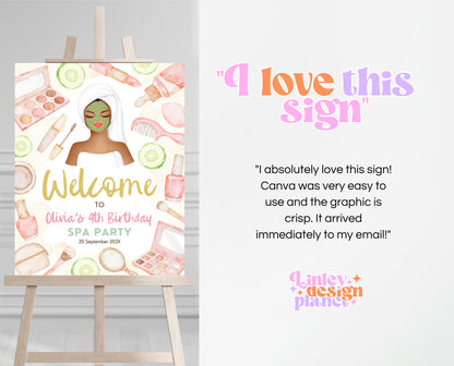 Editable Spa Birthday Welcome Sign, Spa Party Decor, Pamper Birthday, Neutral Glam Party Welcome Banner, Spa Brown Girl Birthday, GBP09