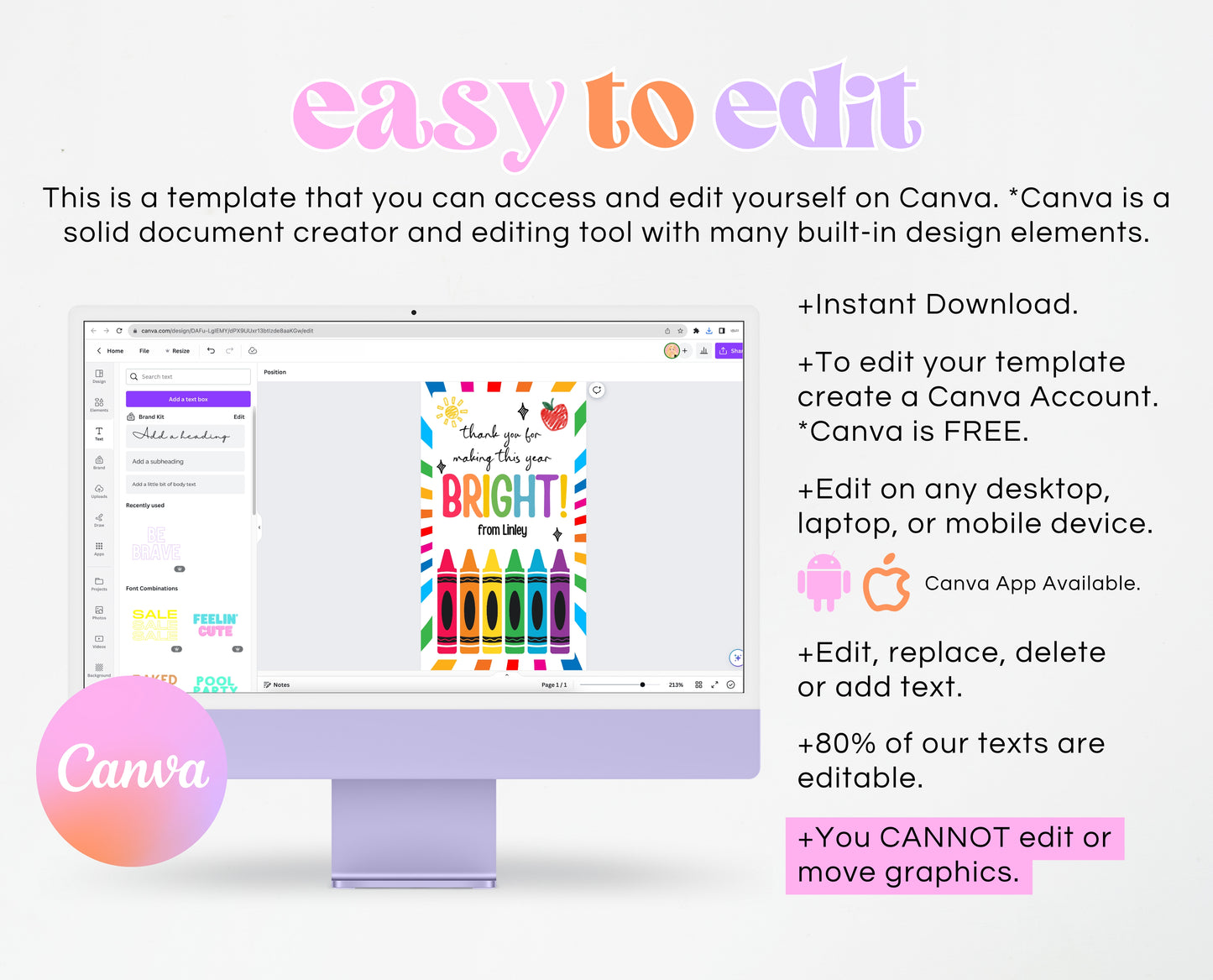Editable Teacher Appreciation Tag, Teacher Crayons Tag, Thank You Crayon Gift Tag, End of School Year Appreciation Week, Template, Printable
