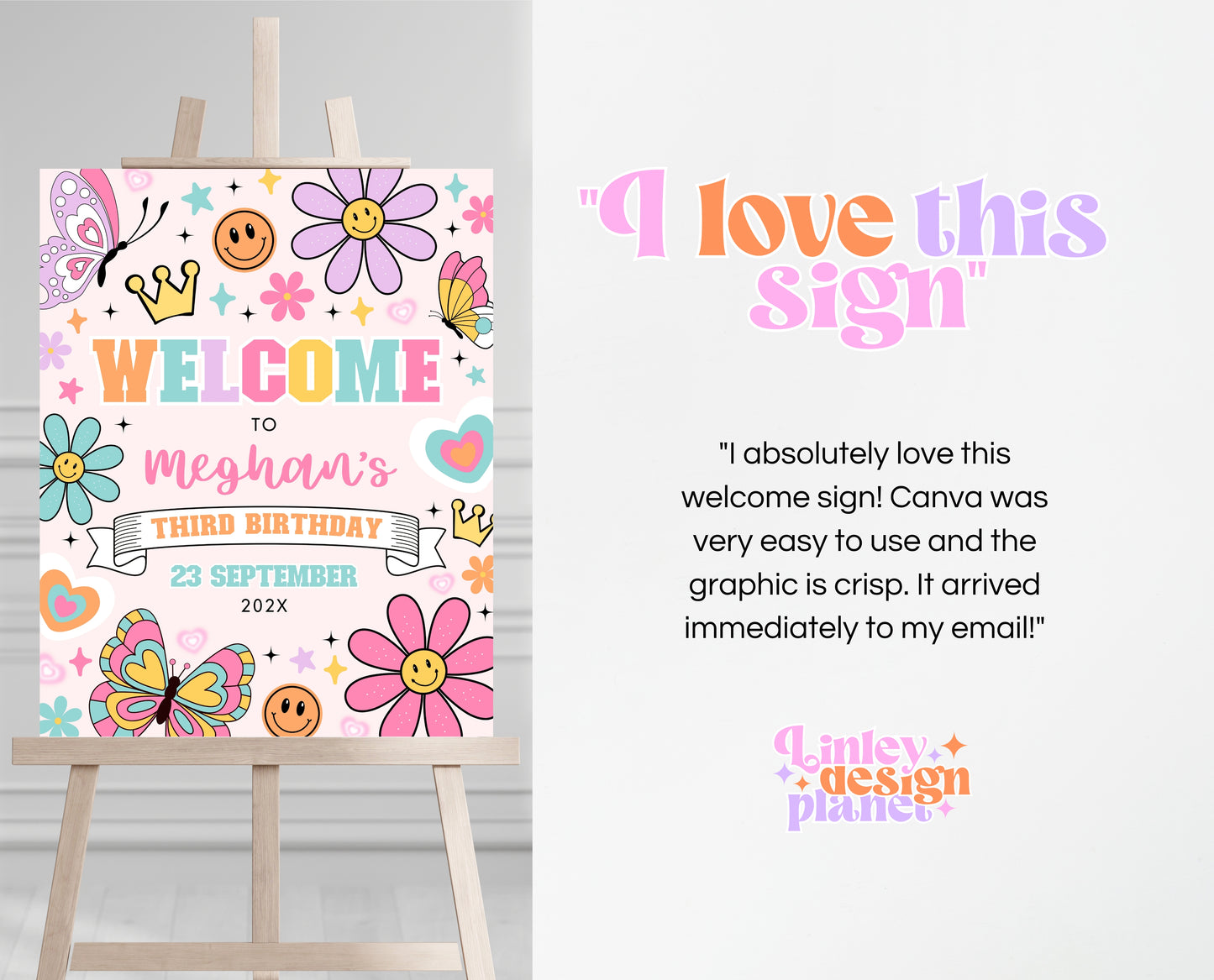 Editable Spring Birthday Welcome Sign, Patch Letter Girl Birthday, Varsity Patch Party Sign, Preppy Welcome Banner, Instant Download, GBP21