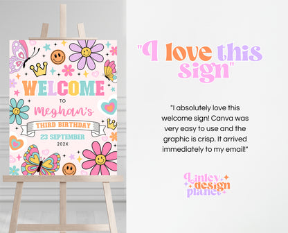 Editable Spring Birthday Welcome Sign, Patch Letter Girl Birthday, Varsity Patch Party Sign, Preppy Welcome Banner, Instant Download, GBP21