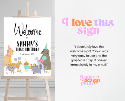 Editable Girl Dog And Cat Birthday Welcome Sign, Dog And Cat Birthday Welcome Banner, Printable Animal Birthday, Instant Download, GBP20