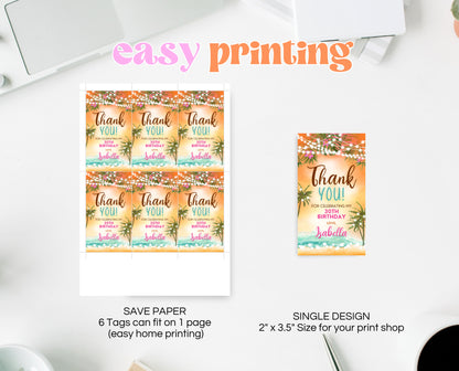 Editable Havana Beach Birthday Favor Tag, Tropical Birthday Thank You Tag, Tropical Sunset Favor Tag, Printable, Instant Download, ABC01