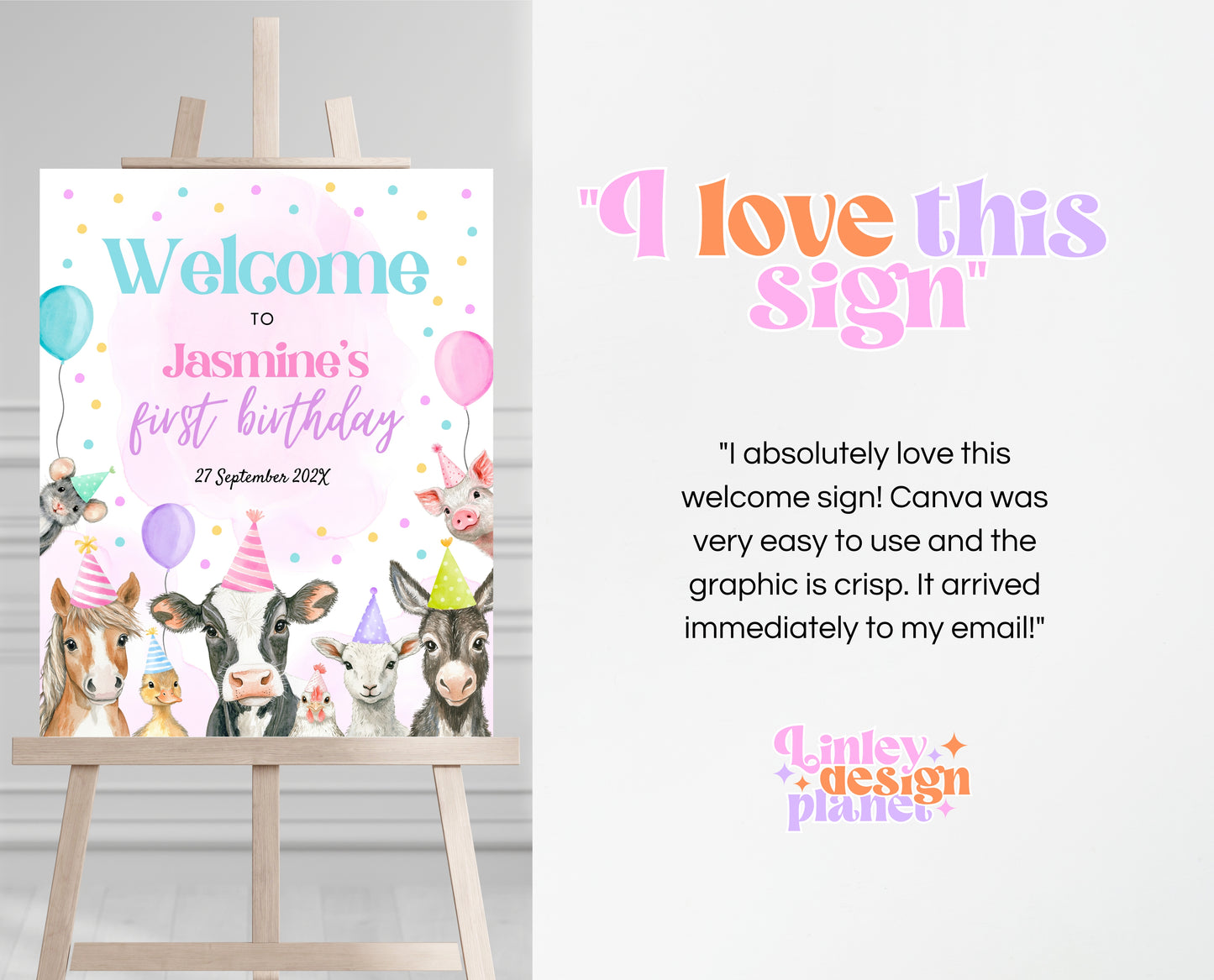Editable Farm Girl Birthday Welcome Sign, Pink Farm Birthday Party Decor, Calling All Party Animals, Rainbow Girl Farm Welcome Banner, GBP15