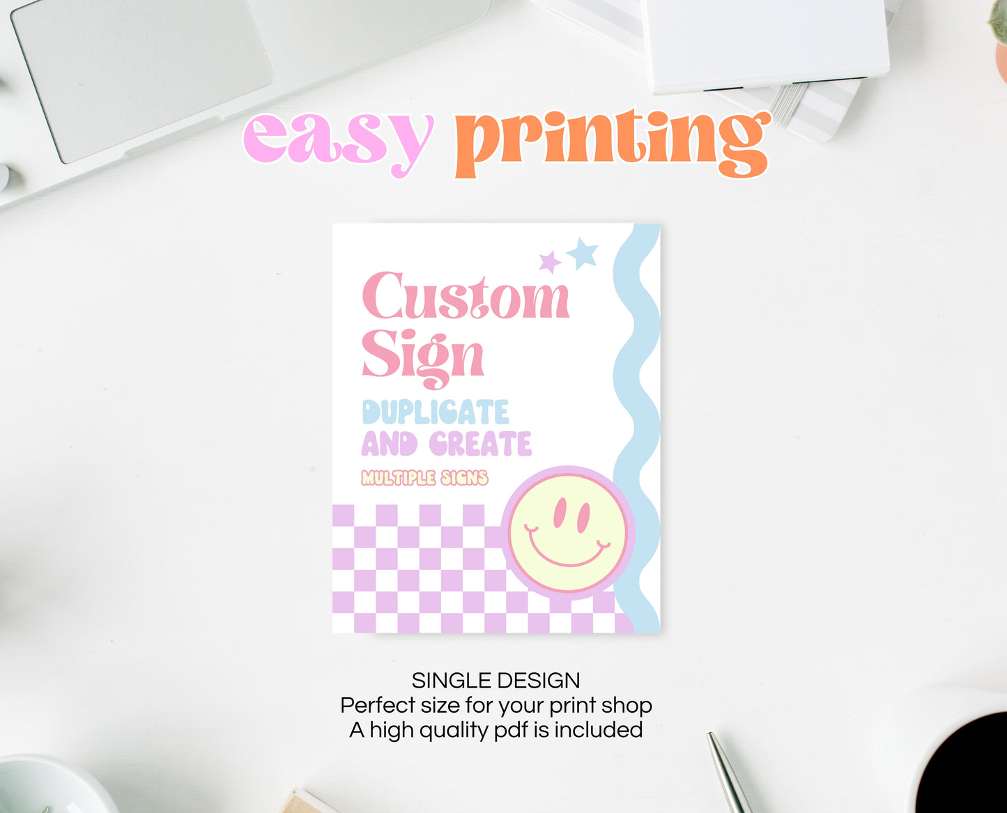 Editable Retro Smiley Birthday Custom Sign, Preppy Smile Theme, Pink Checkered Smiley Birthday Sign, Retro Smiley Girl Custom Sign, GBP17