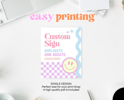 Editable Retro Smiley Birthday Custom Sign, Preppy Smile Theme, Pink Checkered Smiley Birthday Sign, Retro Smiley Girl Custom Sign, GBP17