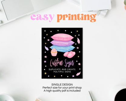 Editable Slumber Party Table Sign Custom Spa Sleepover Glamping Theme Pink Tween Teen Printable Signage Template Instant Download GBP53