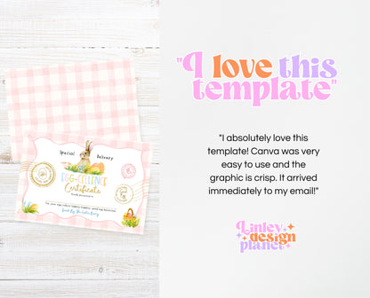 Editable Easter Bunny Certificate, Egg-Cellence Certificate Letter From The Easter Bunny, Easter Basket Letter, Instant Download, EPC13