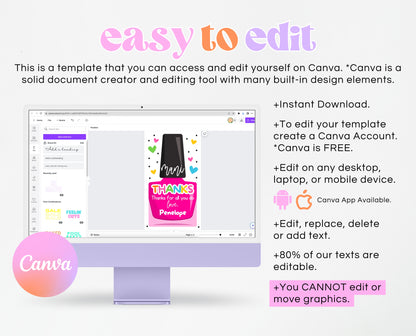 Editable Nail Polish Appreciation Gift Tag, Printable Mani Thanks Teacher Staff Favor Tag, Editable Manicure Thank You Tag, Instant Download