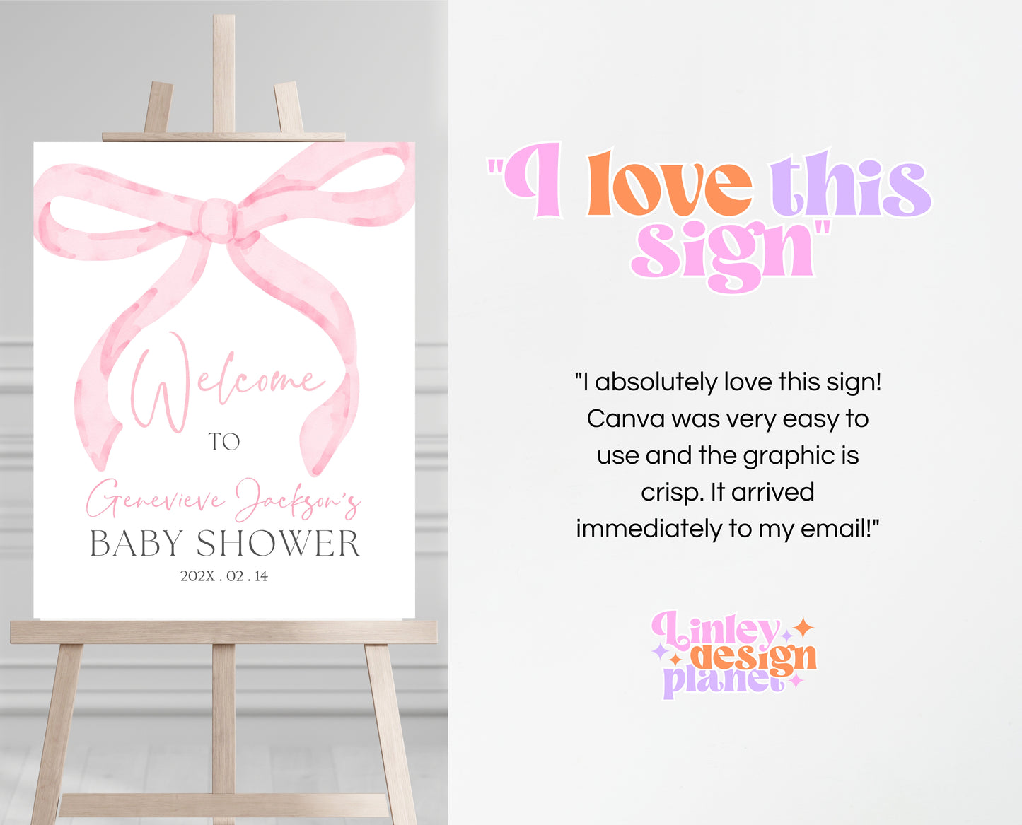 Editable Pink Bow Baby Shower Welcome Sign, Girl First Baby Shower Printable, Pink Coquette Bow Welcome Girl Sign, Bow Sign Decor, VDC12