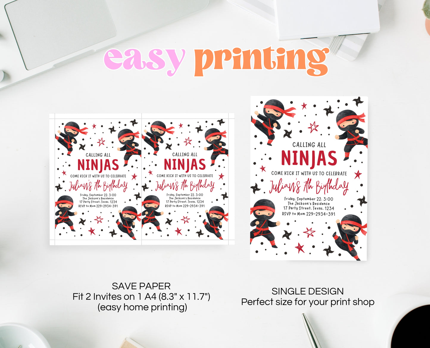 Editable Ninja Birthday Invitation Karate Warrior Party Martial Arts Theme Printable Digital Kids Boy Girl Instant Download Invite BBP19