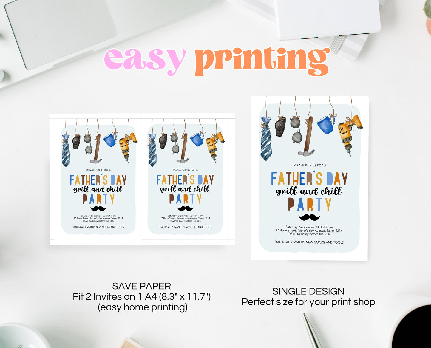 Editable Father's Day Invitation, Printable Minimalist Fathers Day Invitation, Fathers Day BBQ Invite, Father's Day Invite, Instant Download