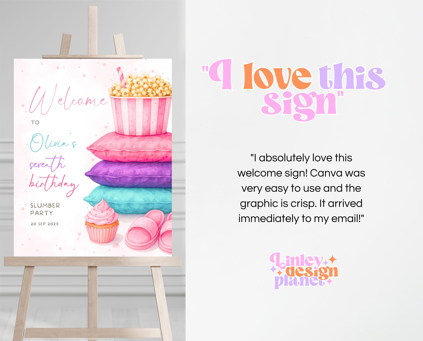 Editable Sleepover Party Welcome Sign Pink Glamping Spa Slumber Tween Teen Birthday Poster Banner Printable Template Instant Download GBP52