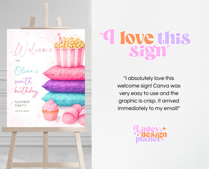 Editable Sleepover Party Welcome Sign Pink Glamping Spa Slumber Tween Teen Birthday Poster Banner Printable Template Instant Download GBP52