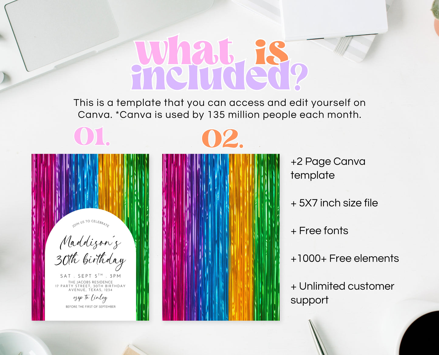 Editable Rainbow Birthday Invitation Streamers Theme Colorful Any Age Party Digital Template Instant Download Printable Invite