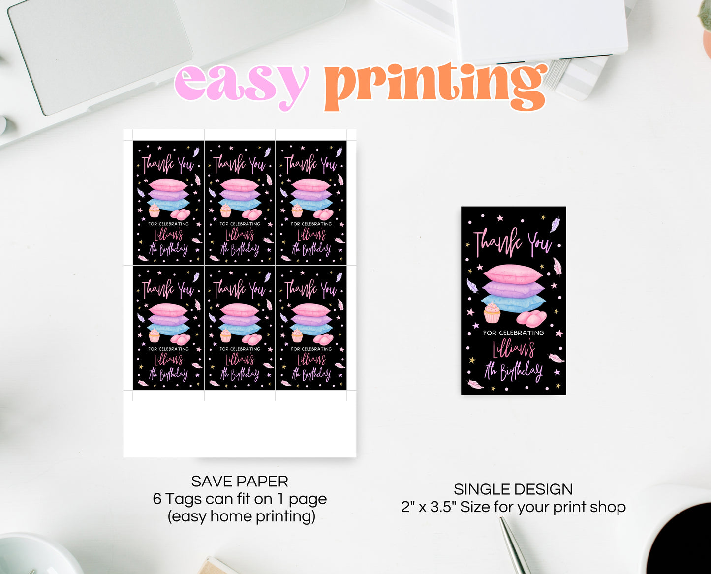 Editable Slumber Party Favor Tag Thank You Gift Tag Spa Sleepover Glamping Theme Tween Teen Printable Template Instant Download GBP53