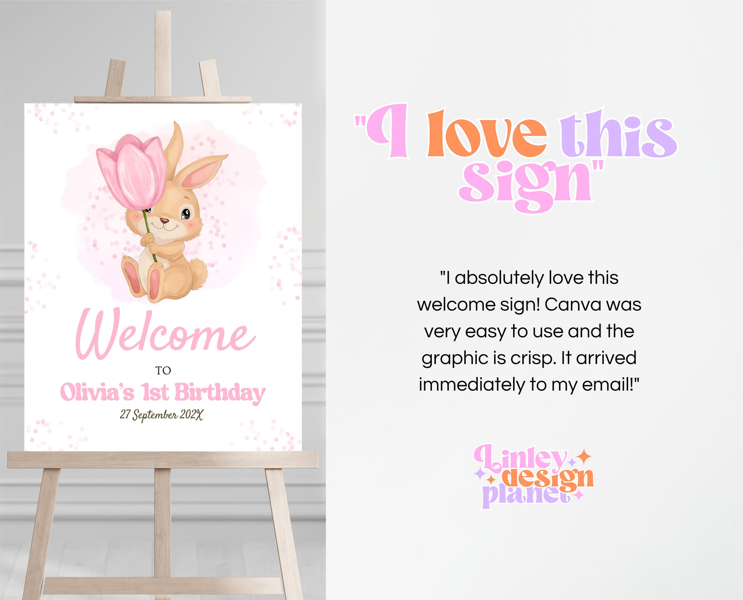 Editable Bunny Birthday Welcome Sign, Rabbit Birthday Party, Hop On Over Bunny Birthday Sign, Spring Birthday, Rabbit Welcome Banner, EPC15
