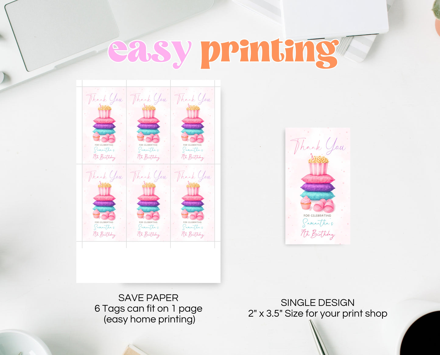 Editable Slumber Party Favor Tag Thank You Gift Tag Spa Sleepover Glamping Theme Tween Teen Printable Template Instant Download GBP52