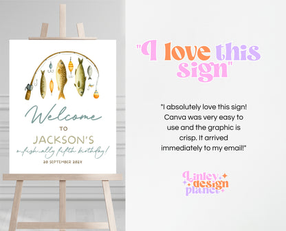 Editable Fishing Birthday Welcome Sign Poster O Fish Ally The Big One Gone Fishing Blue Boy Printable Digital Outdoor Party Decor BBP18