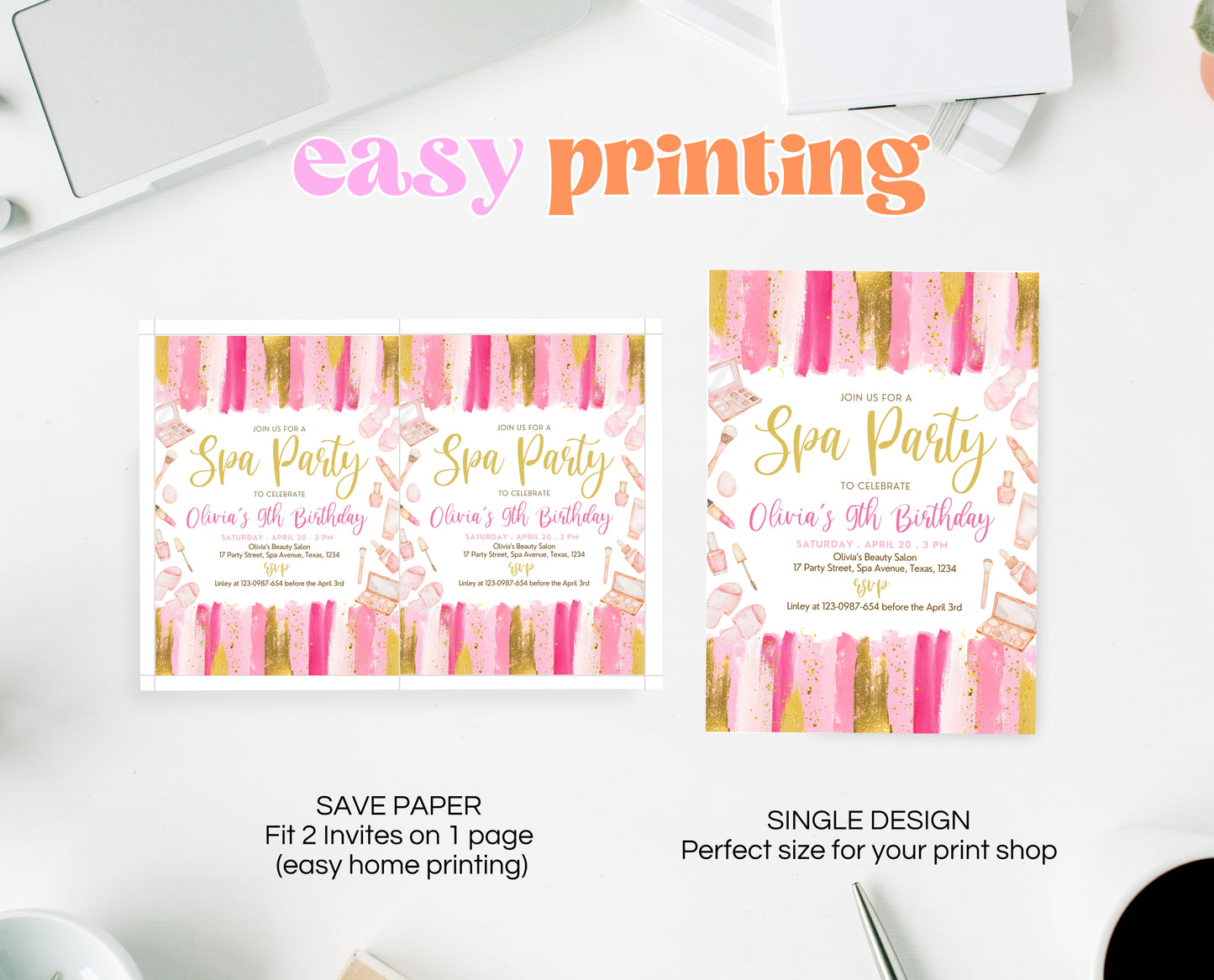 Editable Spa Birthday Invitation, Spa Party Invite, Pamper Birthday Invite, Pink Glam Party Invite, Spa Girls Birthday Invitation, GBP07