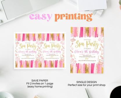 Editable Spa Birthday Invitation, Spa Party Invite, Pamper Birthday Invite, Pink Glam Party Invite, Spa Girls Birthday Invitation, GBP07