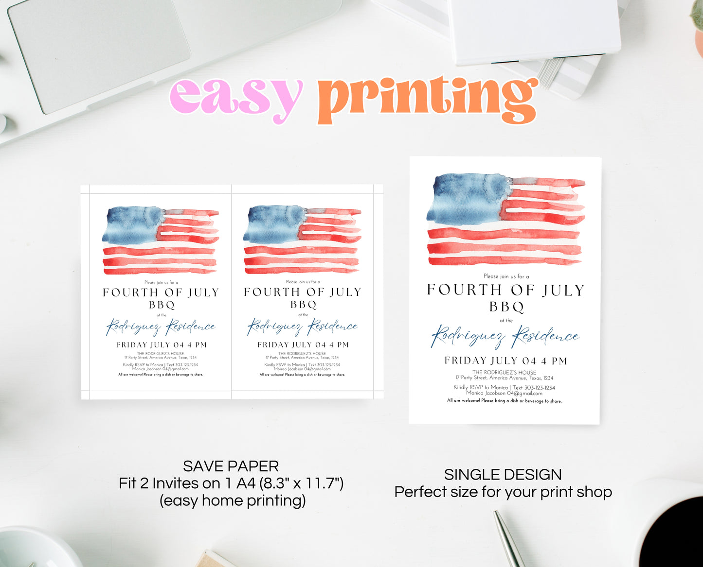 Editable Modern 4th Of July Invitation, Independence Day BBQ Invite, American Barbeque Invitation, July 4th BBQ Invite, July Fourth Invite