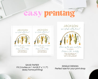 Editable Fishing Birthday Invite O Fish Ally The Big One Gone Fishing Boy Template Printable Digital Outdoor Party Instant Download BBP18