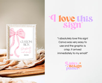 Editable Pink Bow Baby Shower Custom Sign, Girl First Baby Shower Printable, Pink Coquette Bow Girl Fully Editable Sign, Bow Decor, VDC12