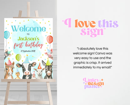 Editable Farm Boy Birthday Welcome Sign, Blue Farm Birthday Party, Calling All Party Animals, Blue Boy Farm Animal Party Welcome Sign, BBP06