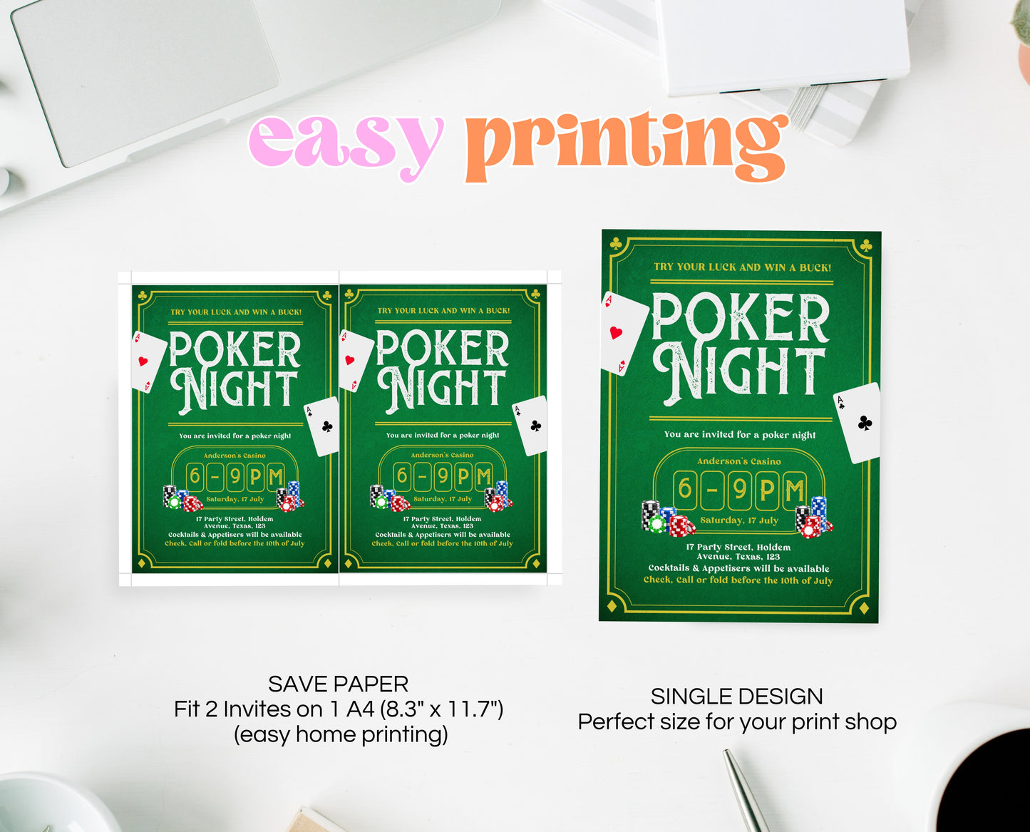 Editable Poker Night Invitation Casino Birthday Party Invite Digital Template Instant Download Printable Vegas Theme Game Night Card