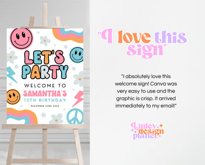 Editable Retro Smiley Birthday Welcome Sign, Preppy Smile Theme, Pink Checkered Smiley Birthday Sign, Retro Smiley Girl Welcome Sign, GBP18