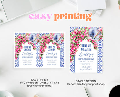 Editable Mediterranean Birthday Invitation Here We Go Again Disco Theme Digital Party Invite Template Fun Celebration Printable Invite AB19