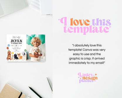 Editable Boy Dog Birthday Photo Invitation, Puppy Birthday Invitation, Boy Dog Birthday, Puppy Birthday, Animal Vet Birthday Party, BDBP01