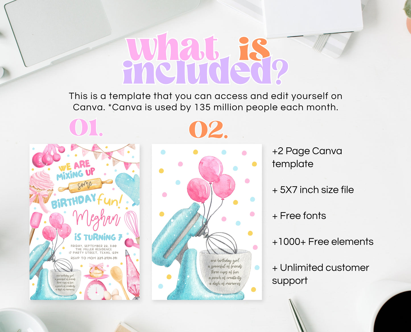 Editable Baking Birthday Party Invitation Kids Cooking Birthday Girl Chef Party Invite Pink Baking Party Instant Download Template