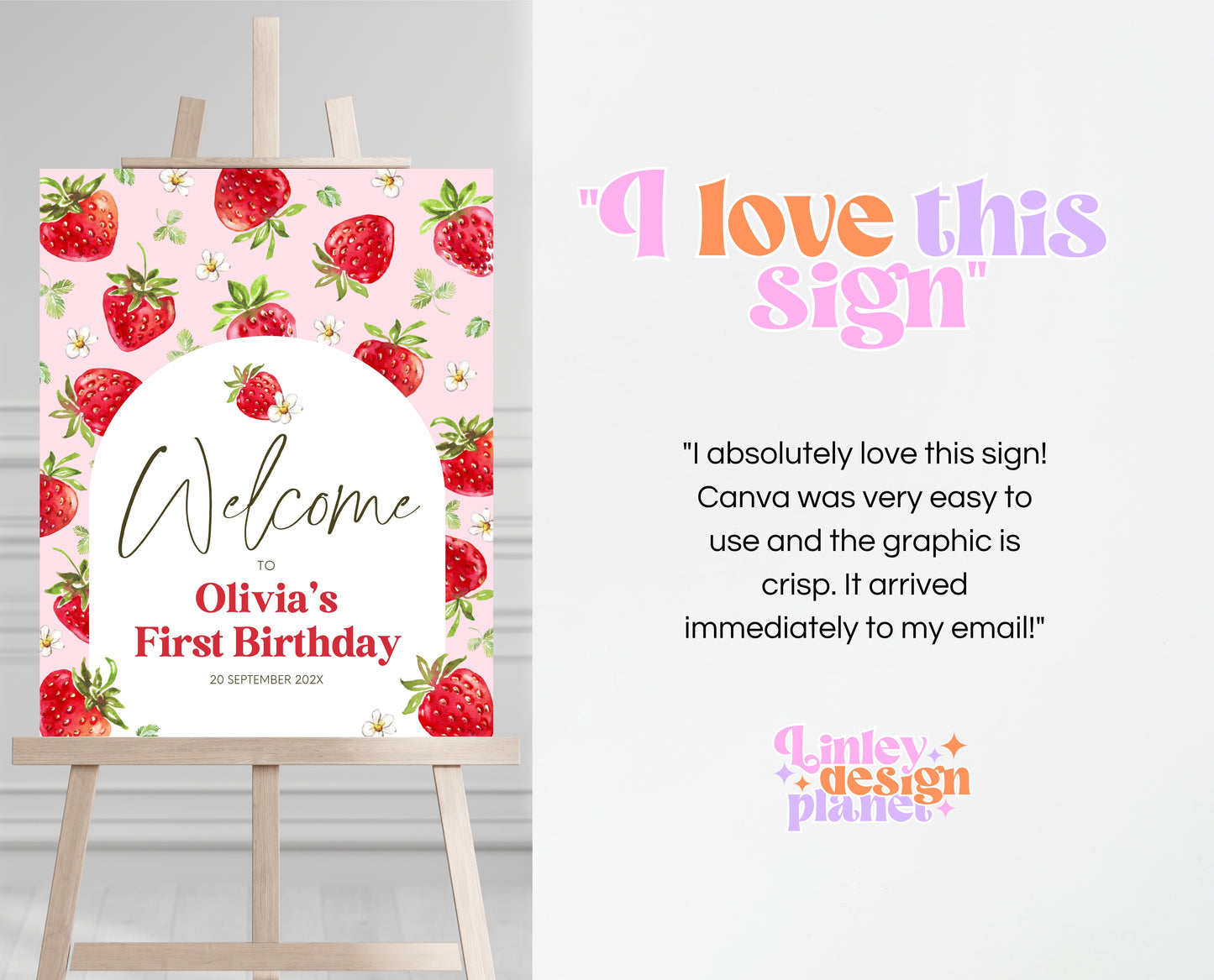 Editable Strawberry Birthday Welcome Sign, Strawberry Arch Birthday Girl Decor, Printable Boho Strawberry Birthday Welcome Banner, GBP05