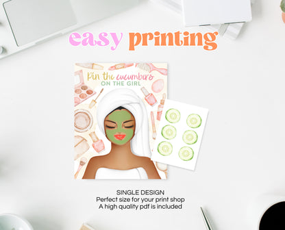 Pin the Cucumbers on The Girl Sign, Spa Party Game Sign, Spa Girls Birthday Game, Glam Makeup Activity, Printable Spa Party Games, GBP09