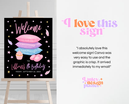 Editable Sleepover Party Welcome Sign Pink Glamping Spa Slumber Tween Teen Birthday Poster Banner Printable Template Instant Download GBP53