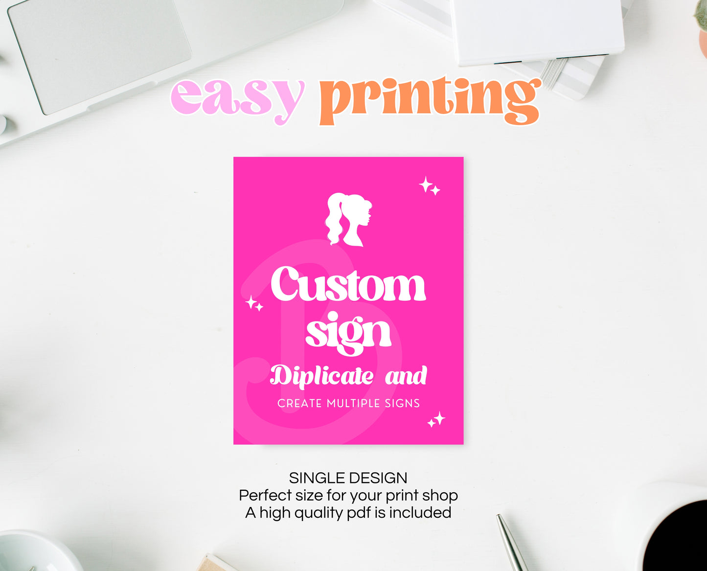 Editable Pink Doll Birthday Custom Sign, Girl Glam Doll Birthday Decorations, Hot Pink Fashion Party, Girl Pink Birthday Custom Sign, GBP16