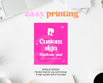 Editable Pink Doll Birthday Custom Sign, Girl Glam Doll Birthday Decorations, Hot Pink Fashion Party, Girl Pink Birthday Custom Sign, GBP16