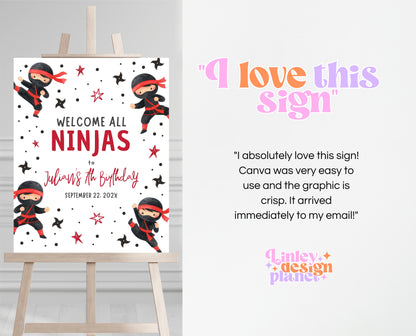 Editable Ninja Birthday Welcome Sign Karate Martial Arts Warrior Party Printable Poster Digital Ninja Theme Instant Download Any Age BBP19