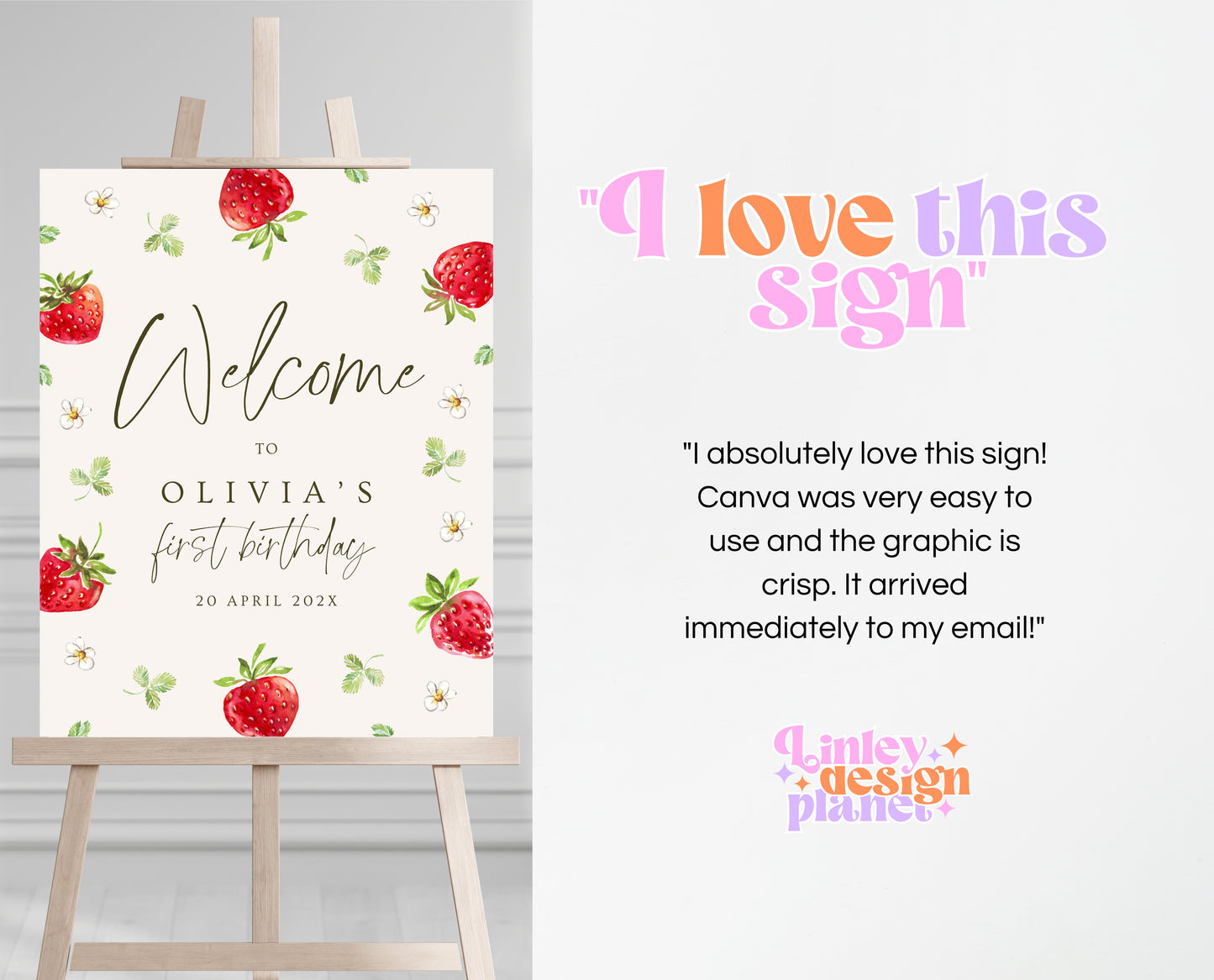 Editable Strawberry Birthday Welcome Sign, Strawberry Birthday Girl Decor, Printable Boho Strawberry Birthday Welcome Banner, GBP04