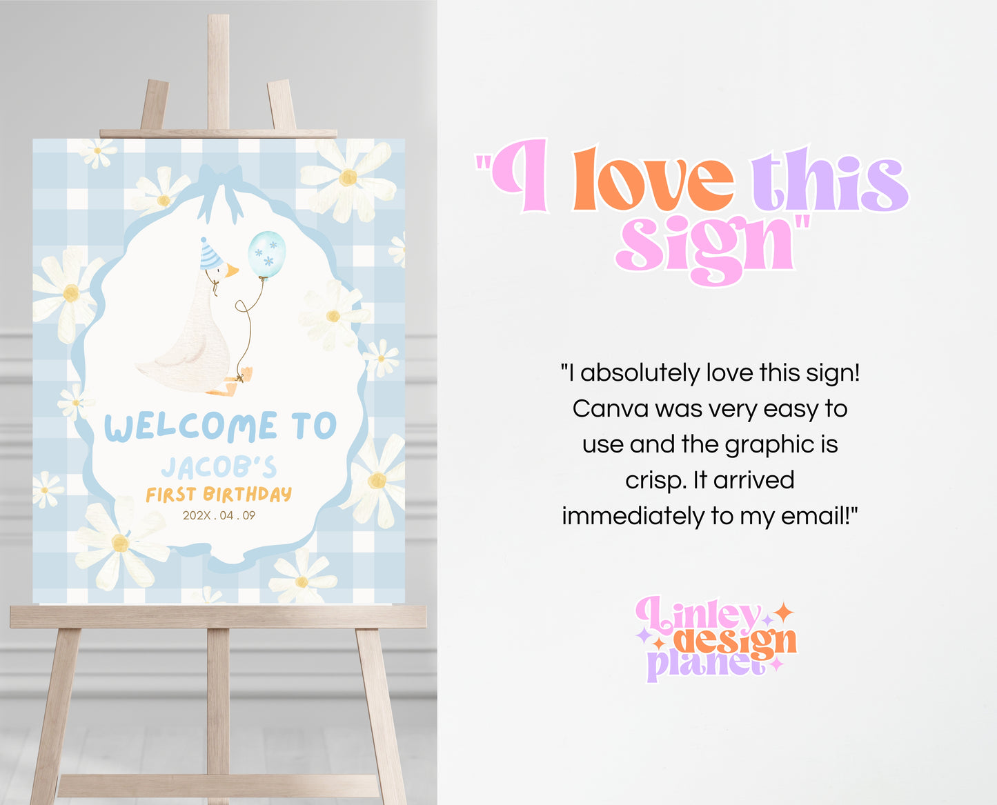 Editable One Silly Goose Birthday Welcome Sign, Boy 1st Birthday Sign, Blue Printable Sign, Goose First Birthday Welcome Banner Sign, EPC04