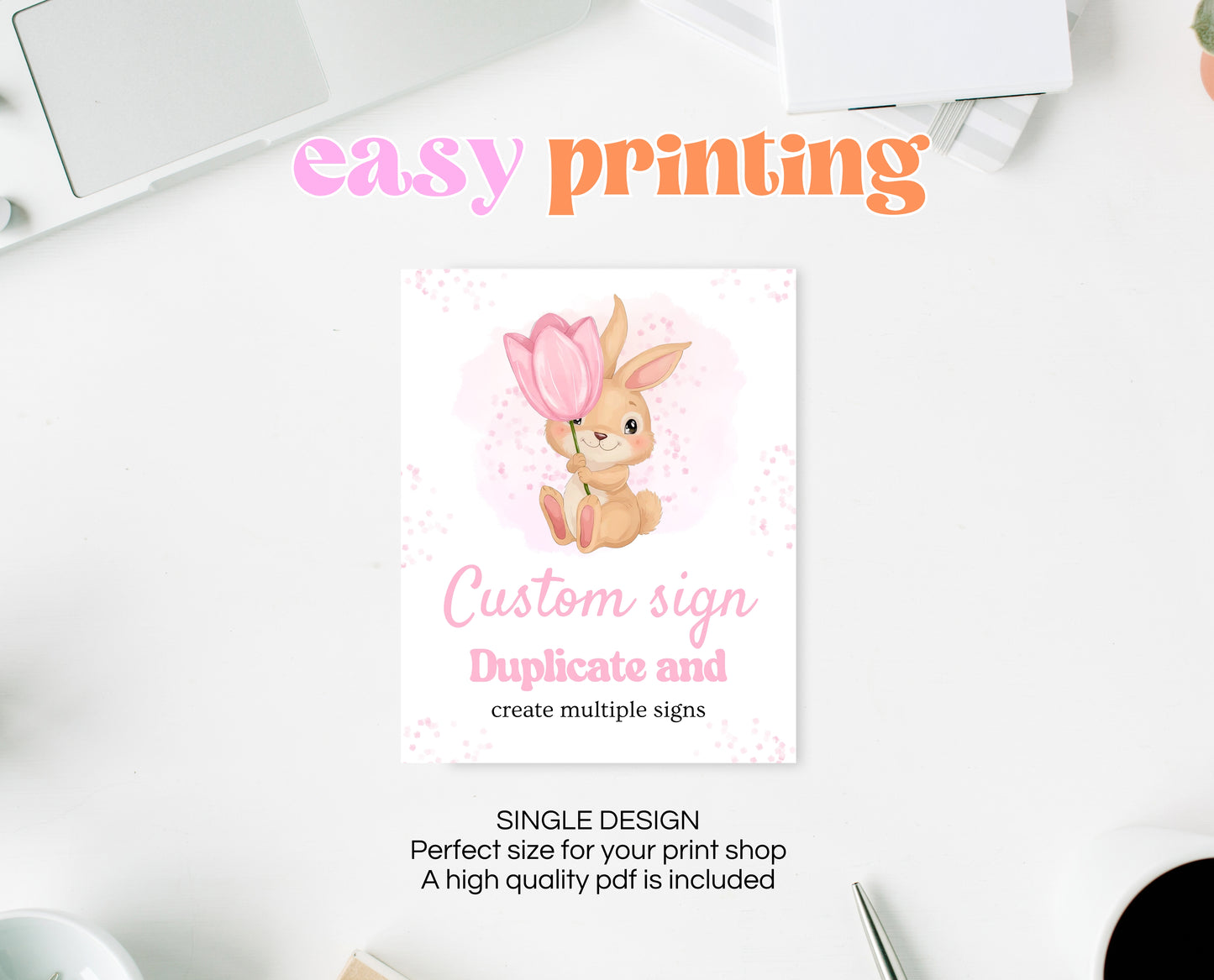 Editable Pink Bunny Birthday Custom Sign, Rabbit Birthday Party, Hop On Over Bunny Birthday, Spring Birthday, Rabbit Custom Banner, EPC15